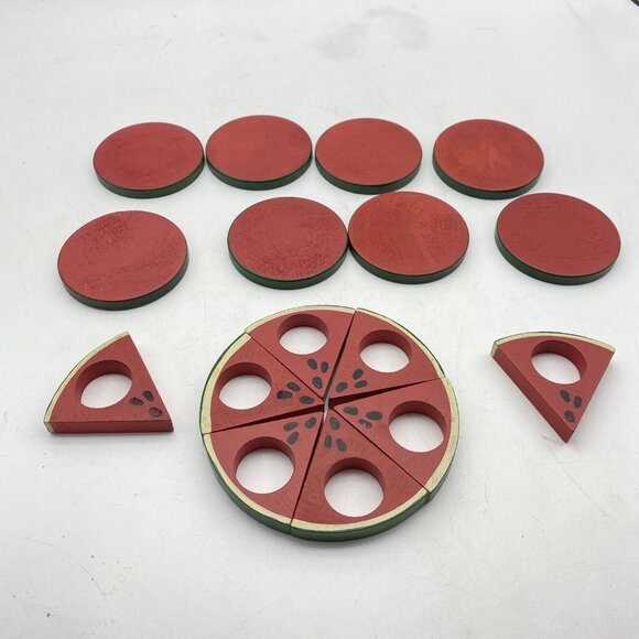Vtg Watermelon Napkin Rings & Coasters Set 8 Each Summer Picnic Party Farrmhouse - Picture 6 of 9